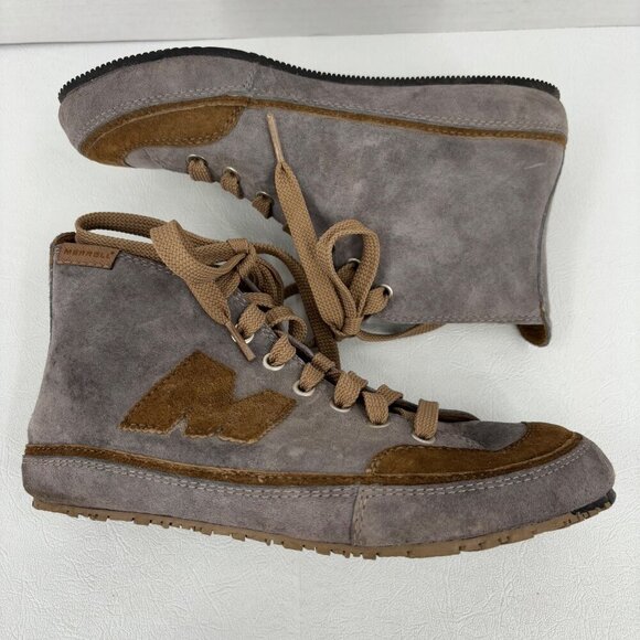 Merrell Leather Mid Top Sneaker Womens Size 6 Gray Brown Suede Lace Up Bootie - Picture 2 of 9